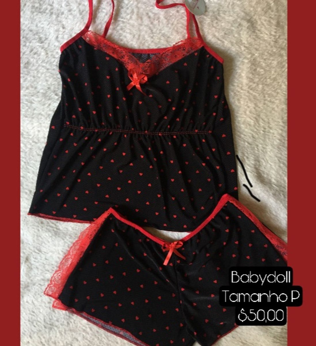 Babydoll Preto Vermelho Lingerie Feminina Nunca Usado