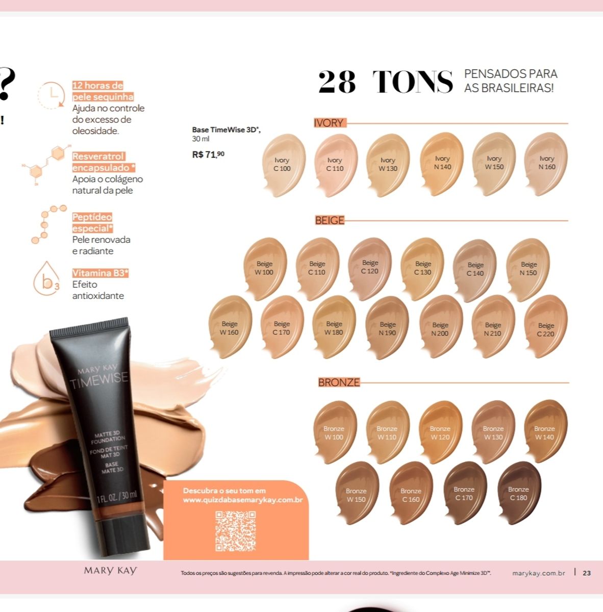 Base Timewise Matte 3d Bronze W100 Maquiagem Feminina Mary Kay Nunca