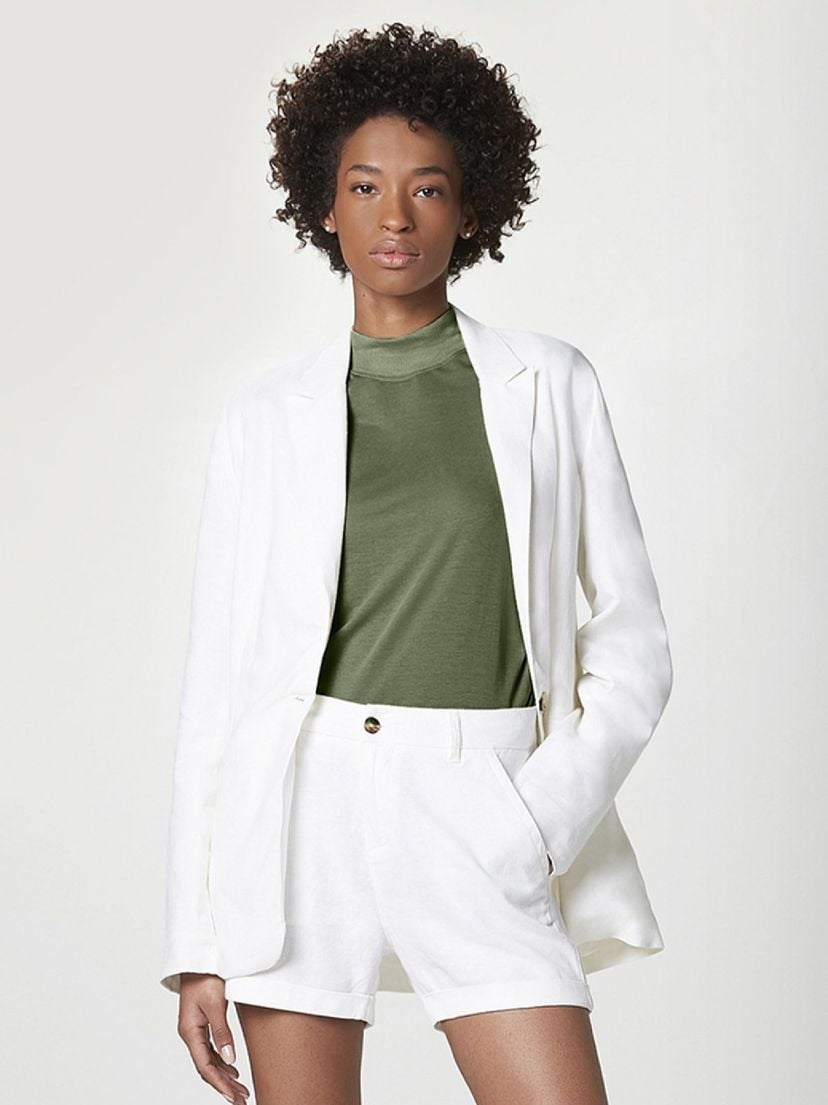 Blazer Básico Feminino em Linho Branco Hering Tam 40 Casaco