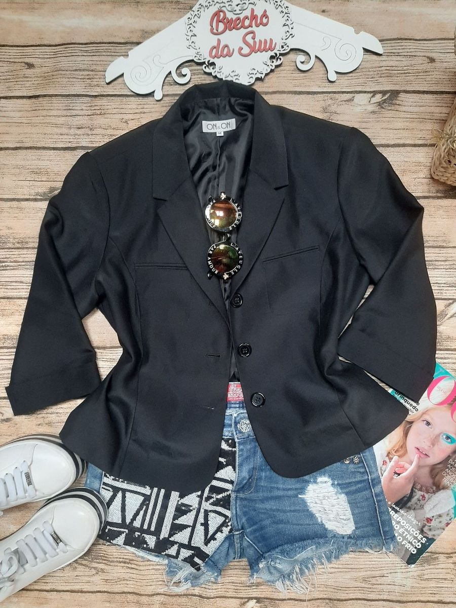 Blazer Casaco Acetinado Perfeito Preto Tam Casaco Feminino Casaco