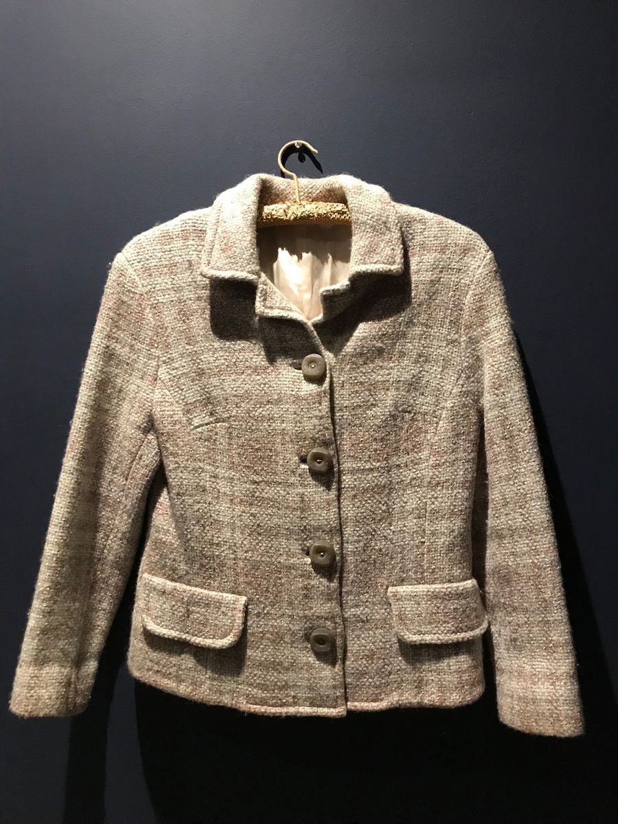 Blazer de Lã Feminino Xadrez em Tons Nude Tamanho P Casaco Feminino