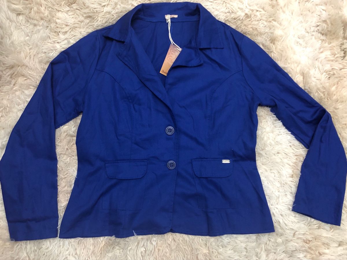 Blazer Em Sarja Azul Plus Size Casaco Feminino Quintess Nunca Usado