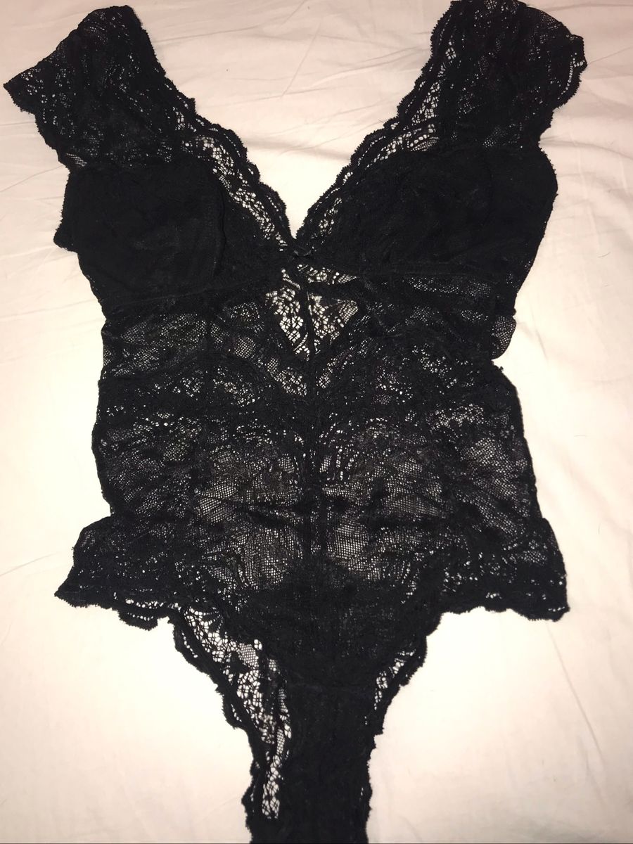 Body Valisere Preto Em Renda Manga Lingerie Feminina Valisere