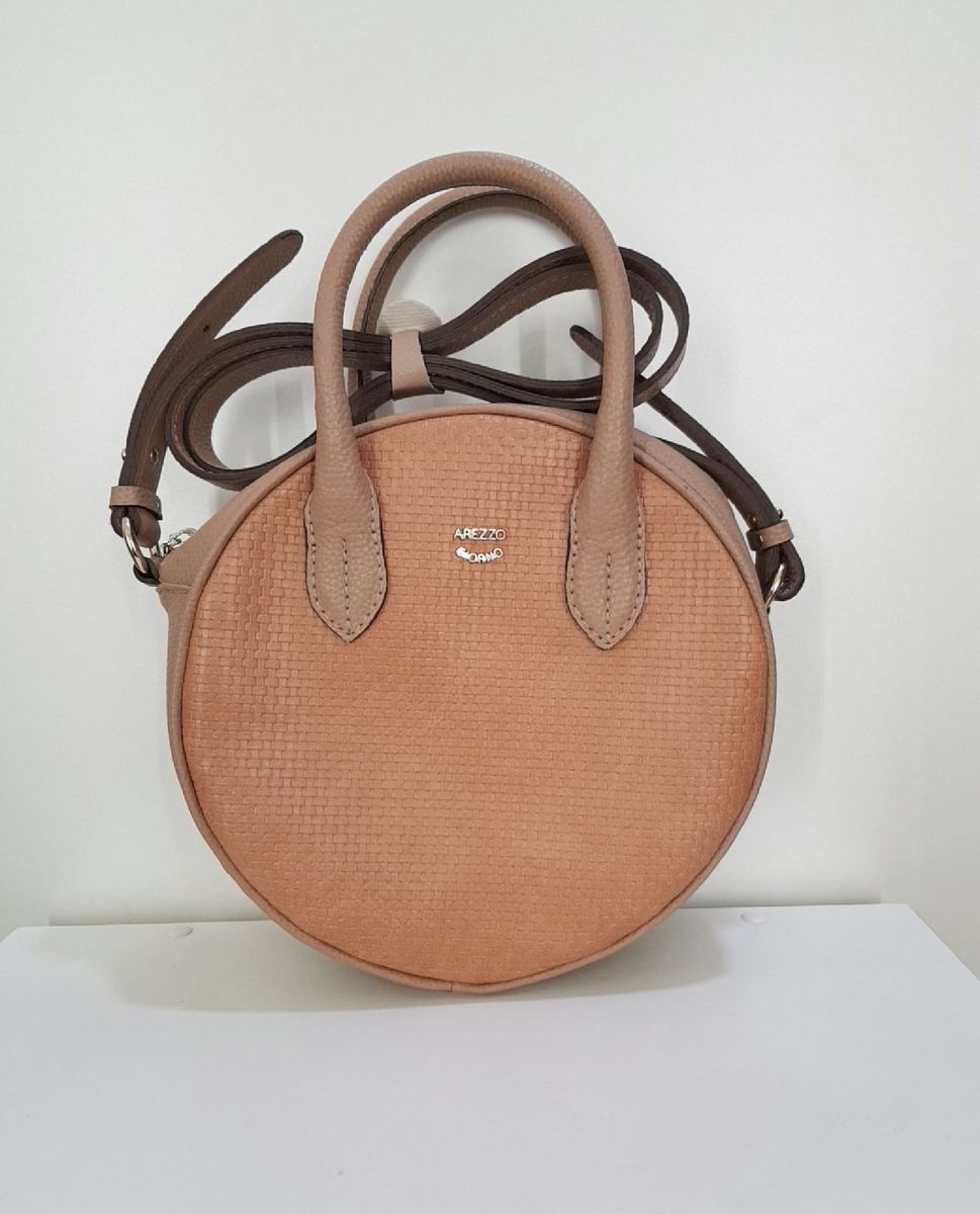 Bolsa Arezzo Original Cor Nude Redonda Alças de Mão e Transversal