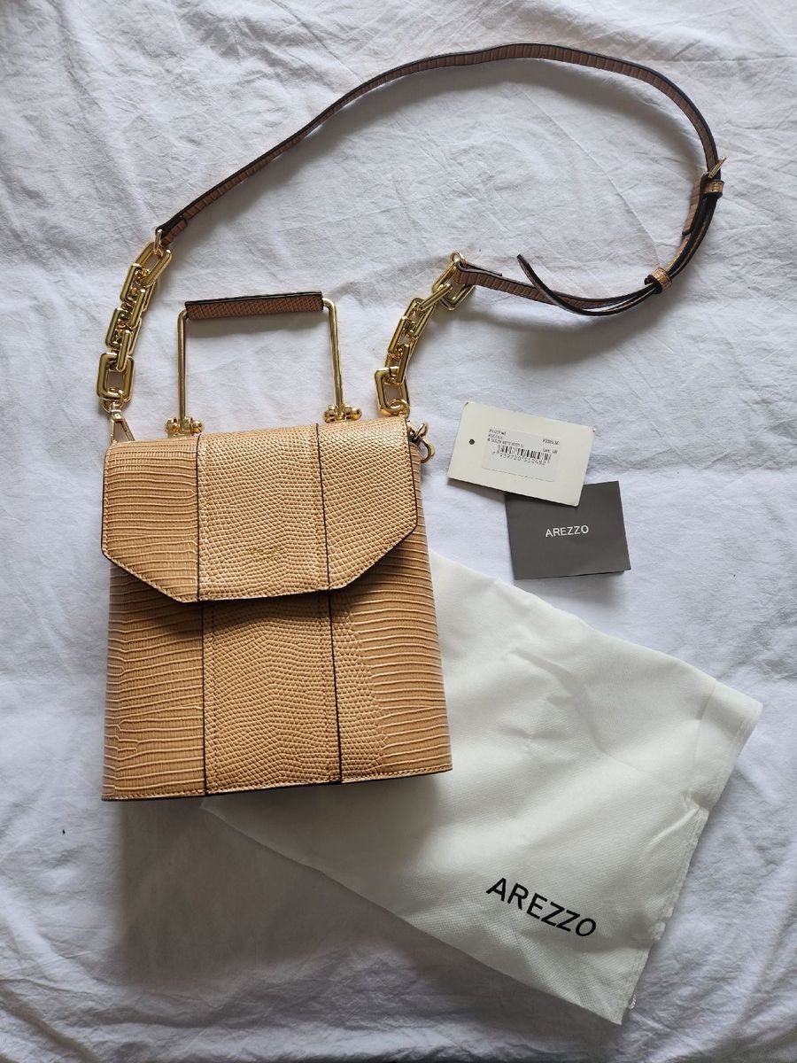 Bolsa Arezzo Original Estruturada Nude Alça e Detalhes Dourado