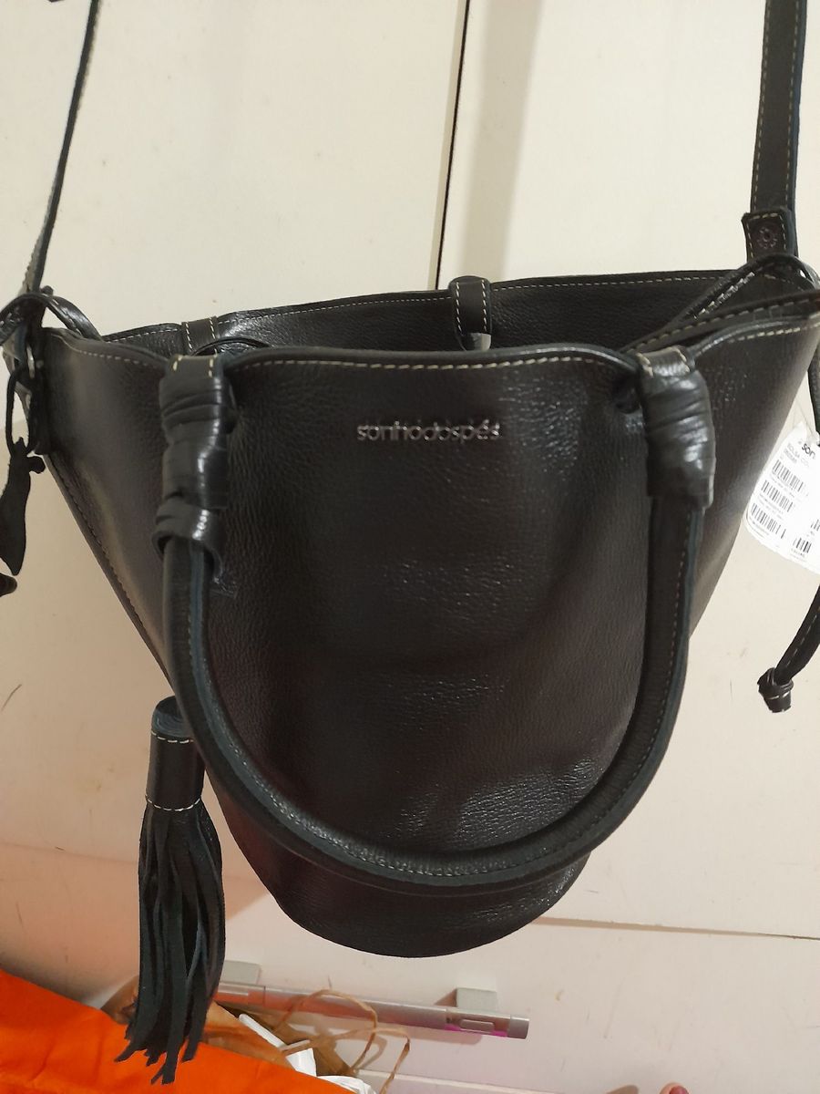 Bolsa Couro Preta Balde Tamanho G Sonho Dos P S Bolsa De Ombro