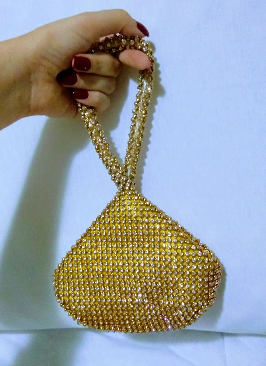 Bolsa De M O Cluch Festa Dourada Strass Bolsa De M O Feminina