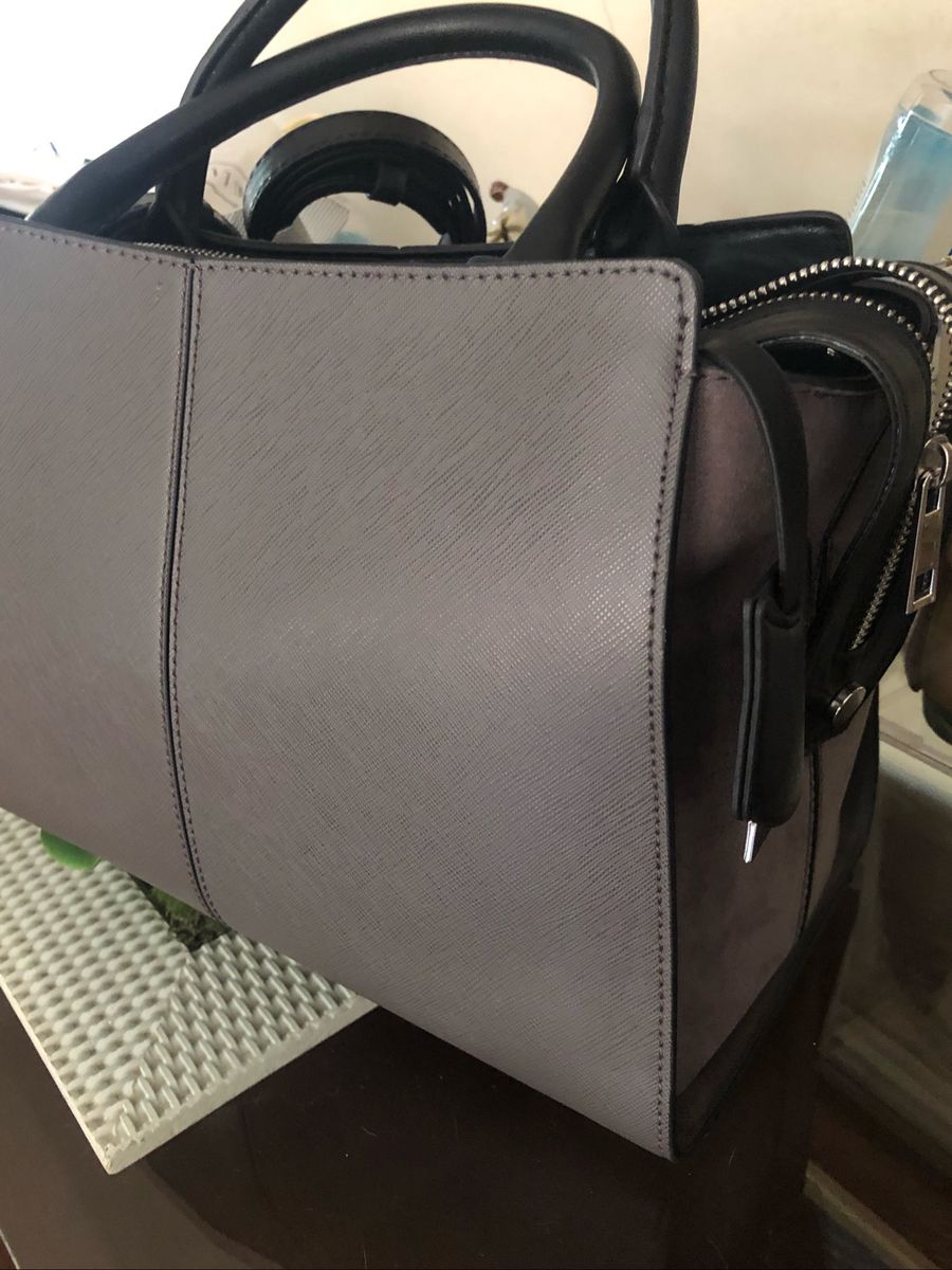 Bolsa Grafite Nobuck e Couro Ecológico Zara Bolsa de Ombro Feminina