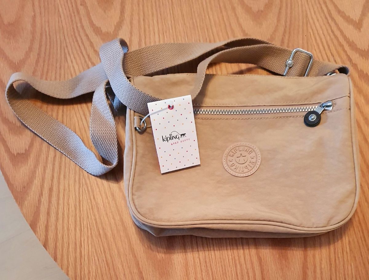 Bolsa Kipling Original Nova Etiqueta Bege Tiracolo Transversal