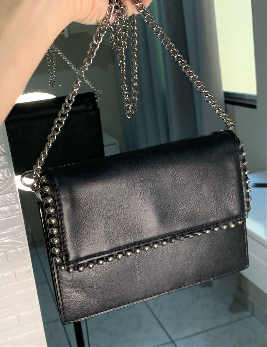 Bolsa Preta Zara Transversal Corrente Para Arrasa Bolsa De Ombro