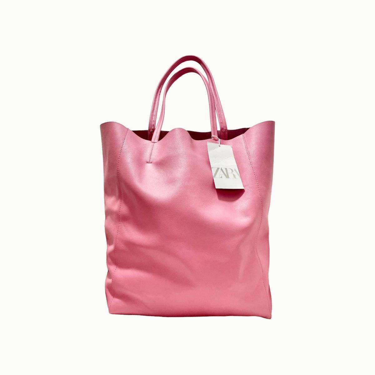 Bolsa Zara Cor Rosa de Mão Ombro Tamanho Grande 100 Couro Vaca Bolsa