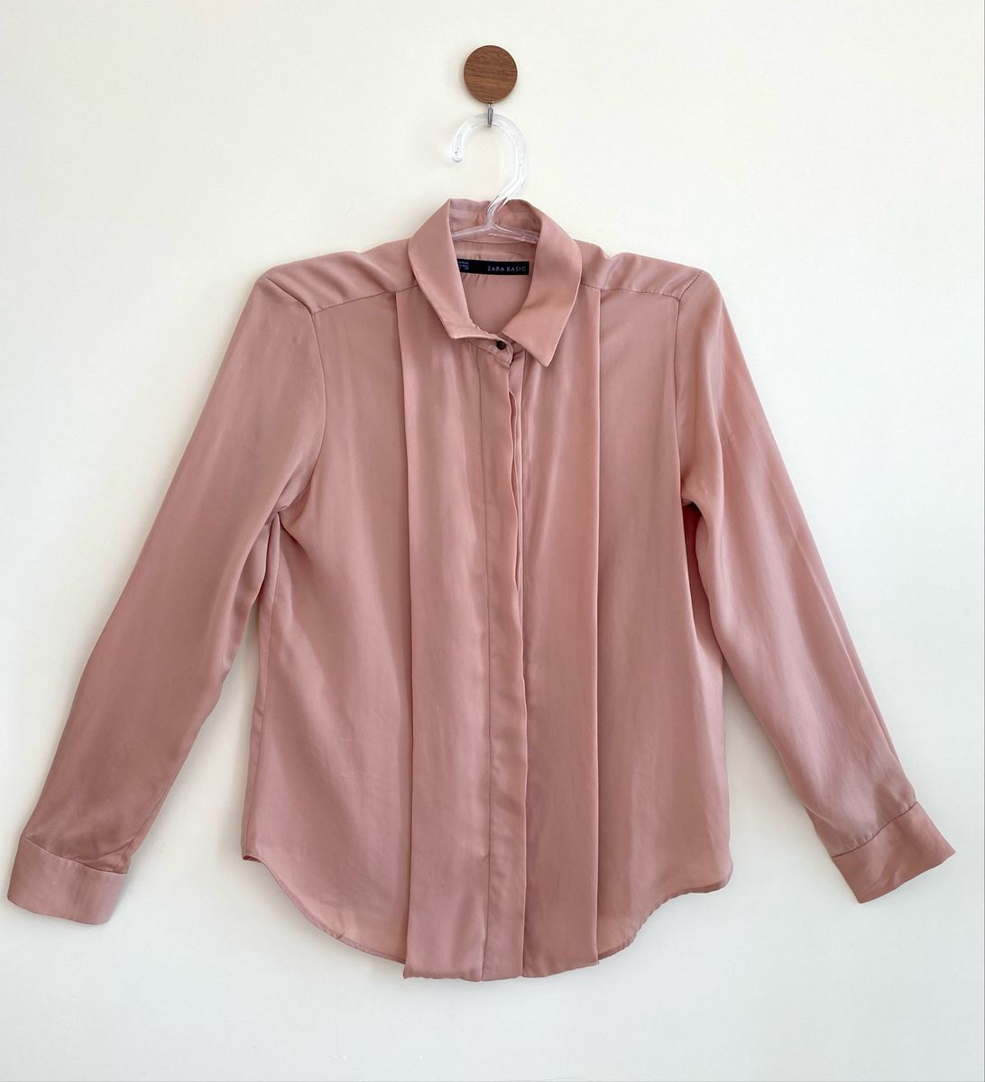 Camisa Acetinada Rosa Antigo Zara Camisa Feminina Zara Usado