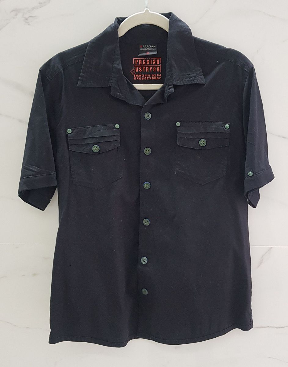 Camisa de Botões Preta Camisa Masculina Pargan Usado 50326263 enjoei