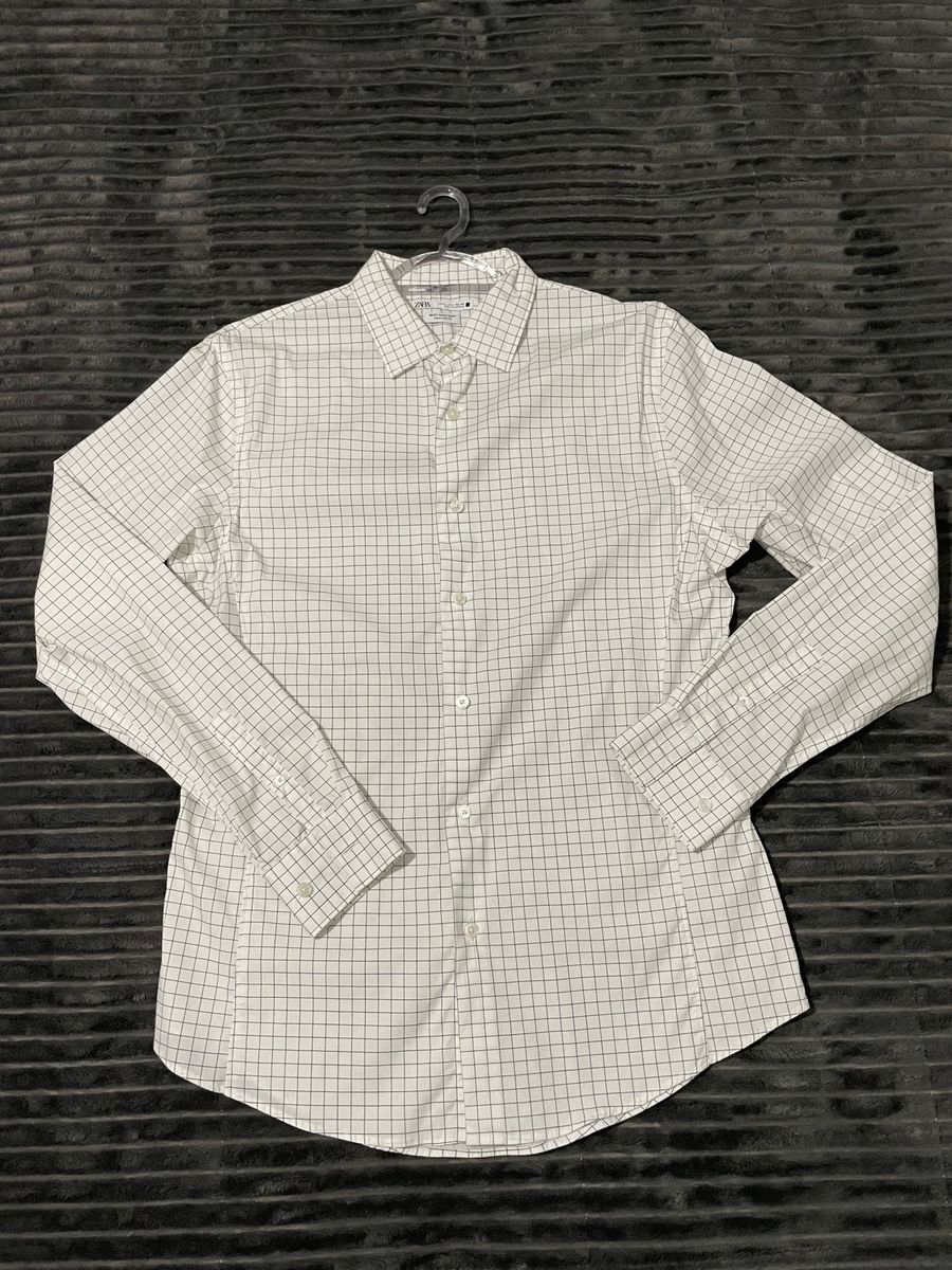 Camisa Social Slim Fit Branca Quadriculada Zara Camisa Masculina Zara