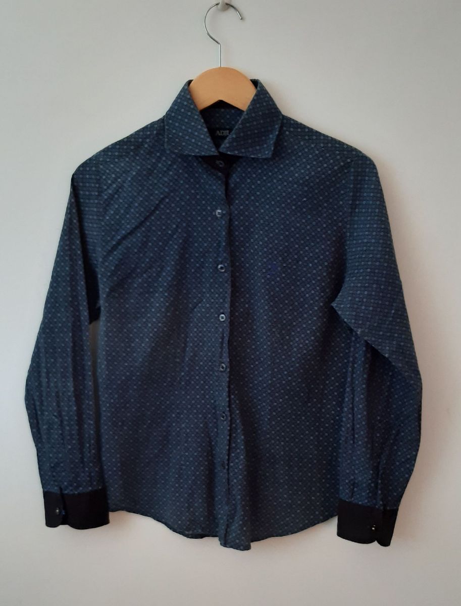 Camisa Social Masculina Azul Marinho Tam P Muito Linda Camisa