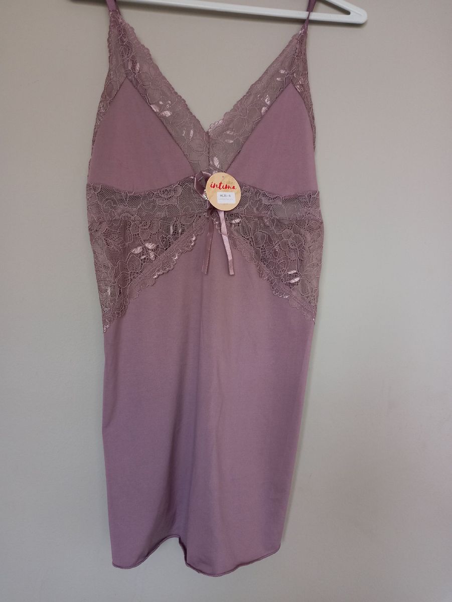 Camisola Malha Roxa Renda E Strass Na Frente Lingerie Feminina