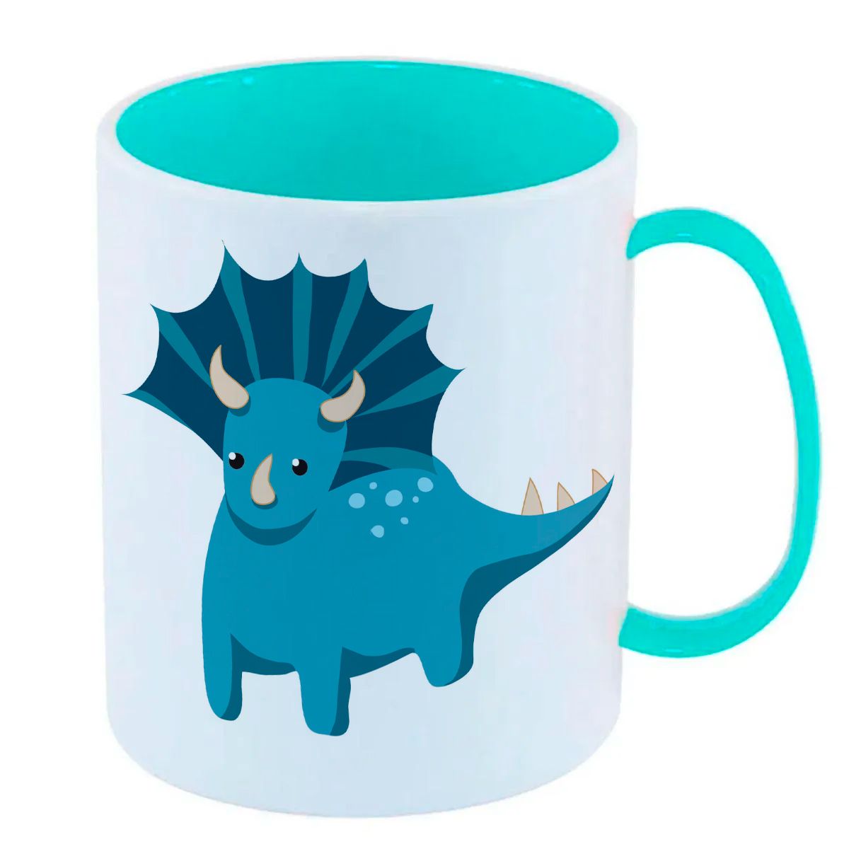 Caneca de Polímero Plástico Inquebrável Infantil Azul Dinossauro Azul