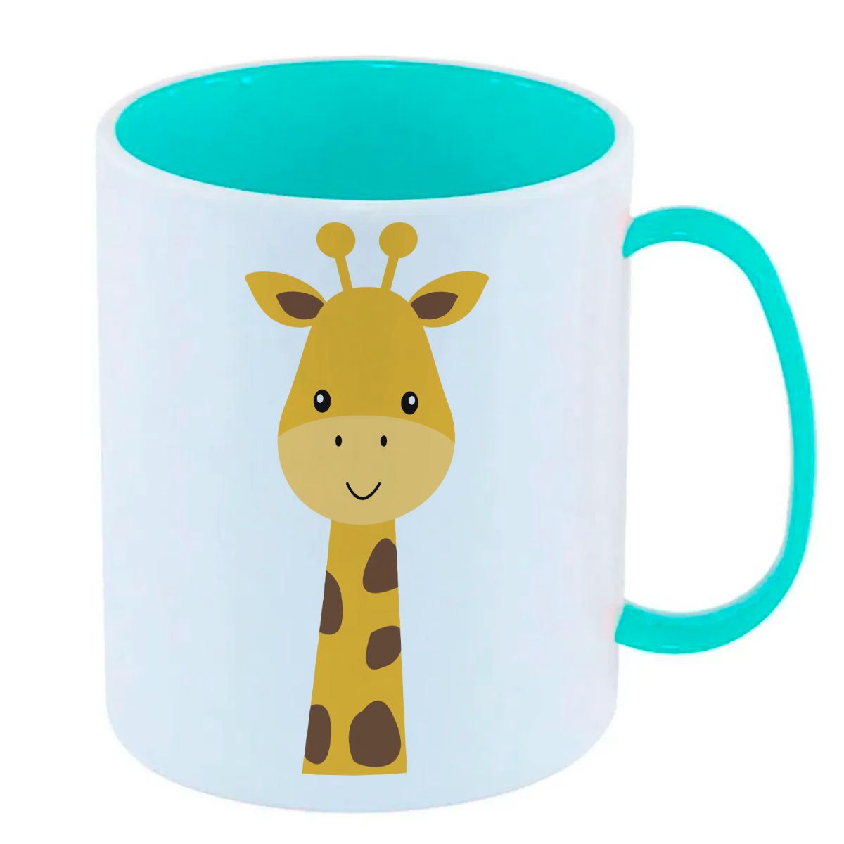 Caneca de Polímero Plástico Inquebrável Infantil Azul Girafa Bebe Fofa