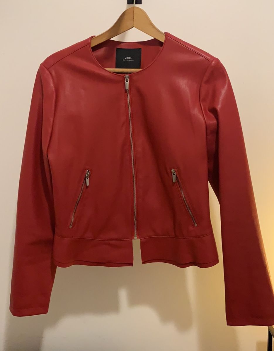 Casaco De Couro Sint Tico Vermelho Zara Casaco Feminino Zara Usado