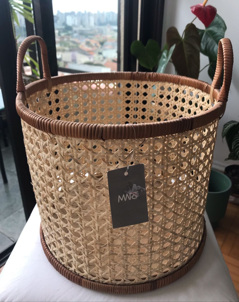 Cesto em Rattan Fibra Natural palhinha Item de Decoração Mart Nunca