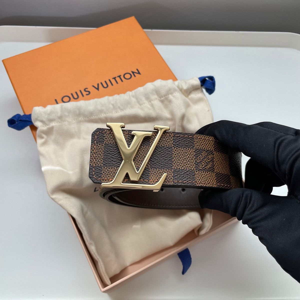 Cinto Louis Vuitton Initiales Revers Vel Dupla Face Damier Ebene Couro