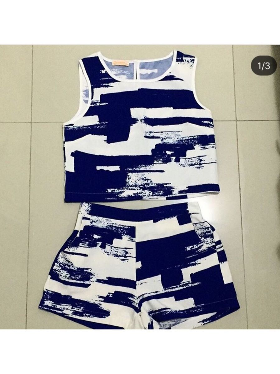 Conjuntinho Branco E Azul Shorts Feminino Nunca Usado Enjoei