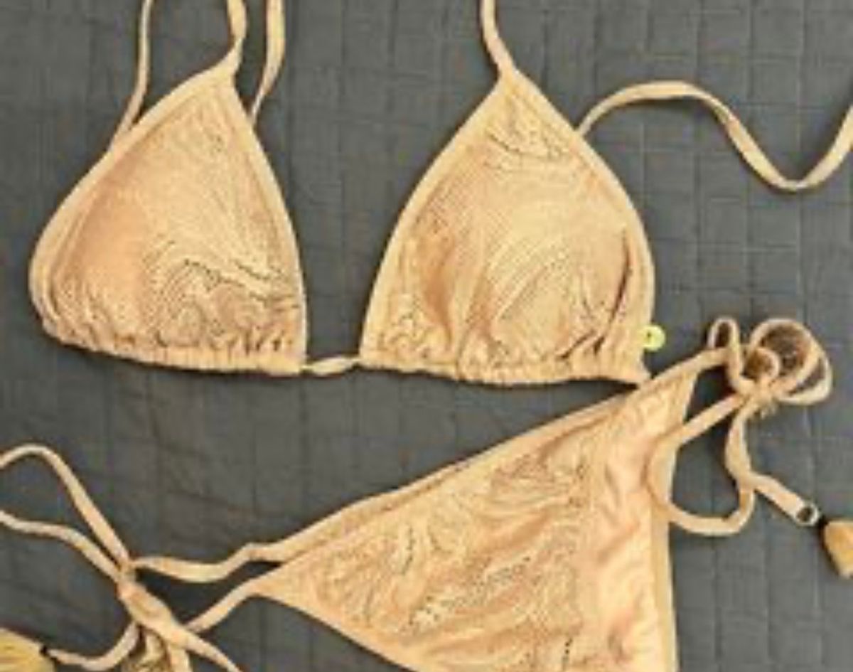 Conjunto Biquini Bege Nude Rendinha Hope Cortininha Moda Praia