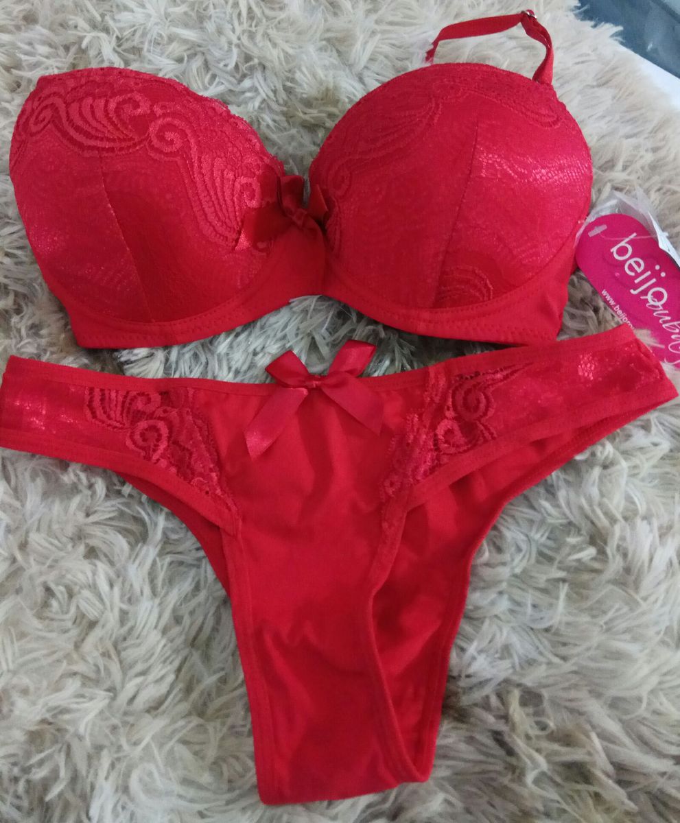 Conjunto Calcinha e Sutiã Lingerie Feminina Beijo Roubado Nunca Usado