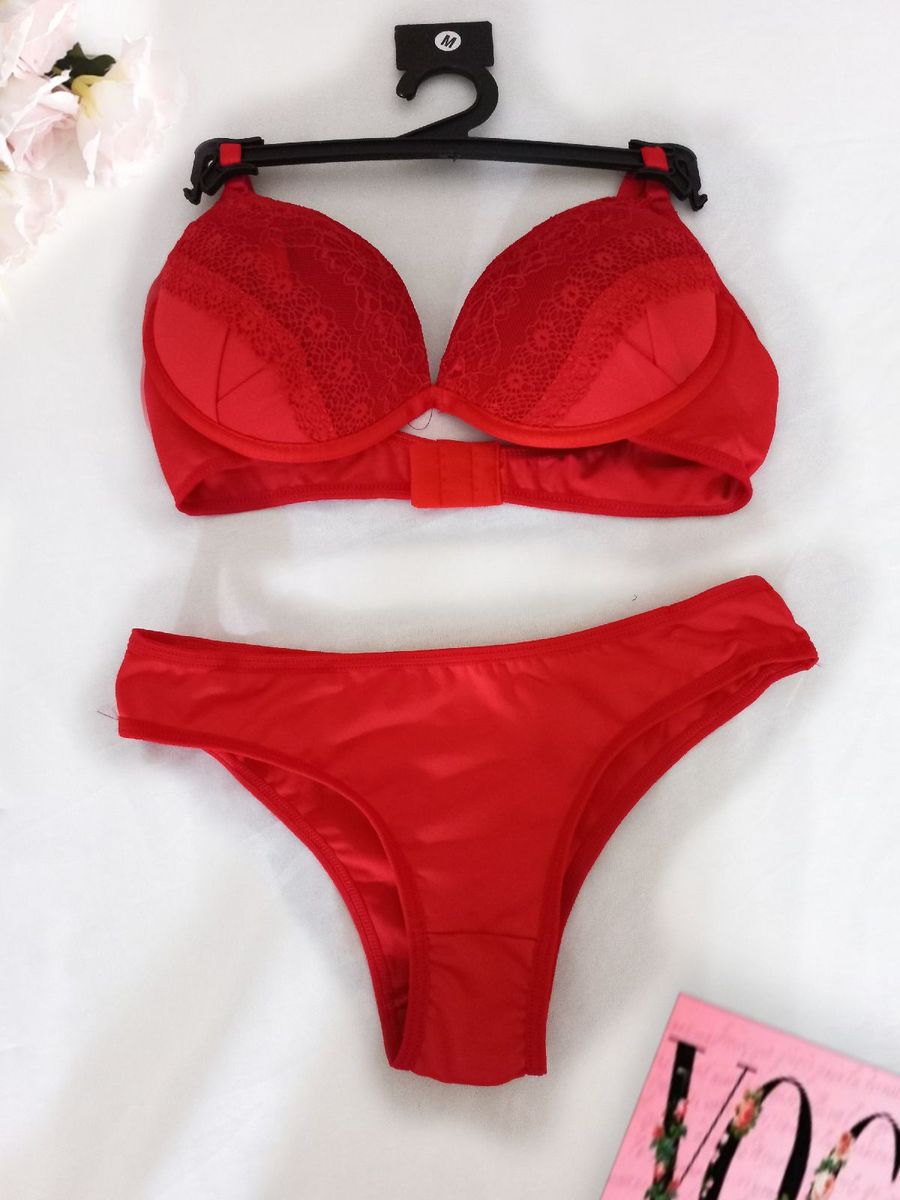 Conjunto De Lingerie Aro E Bojo Vermelho Lingerie Feminina Moda