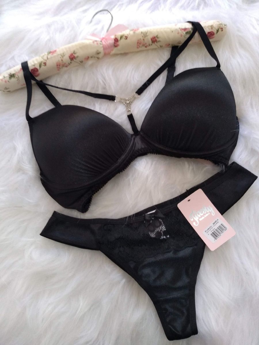 Conjunto De Lingerie Preto Lingerie Feminina Ticiana Nunca Usado