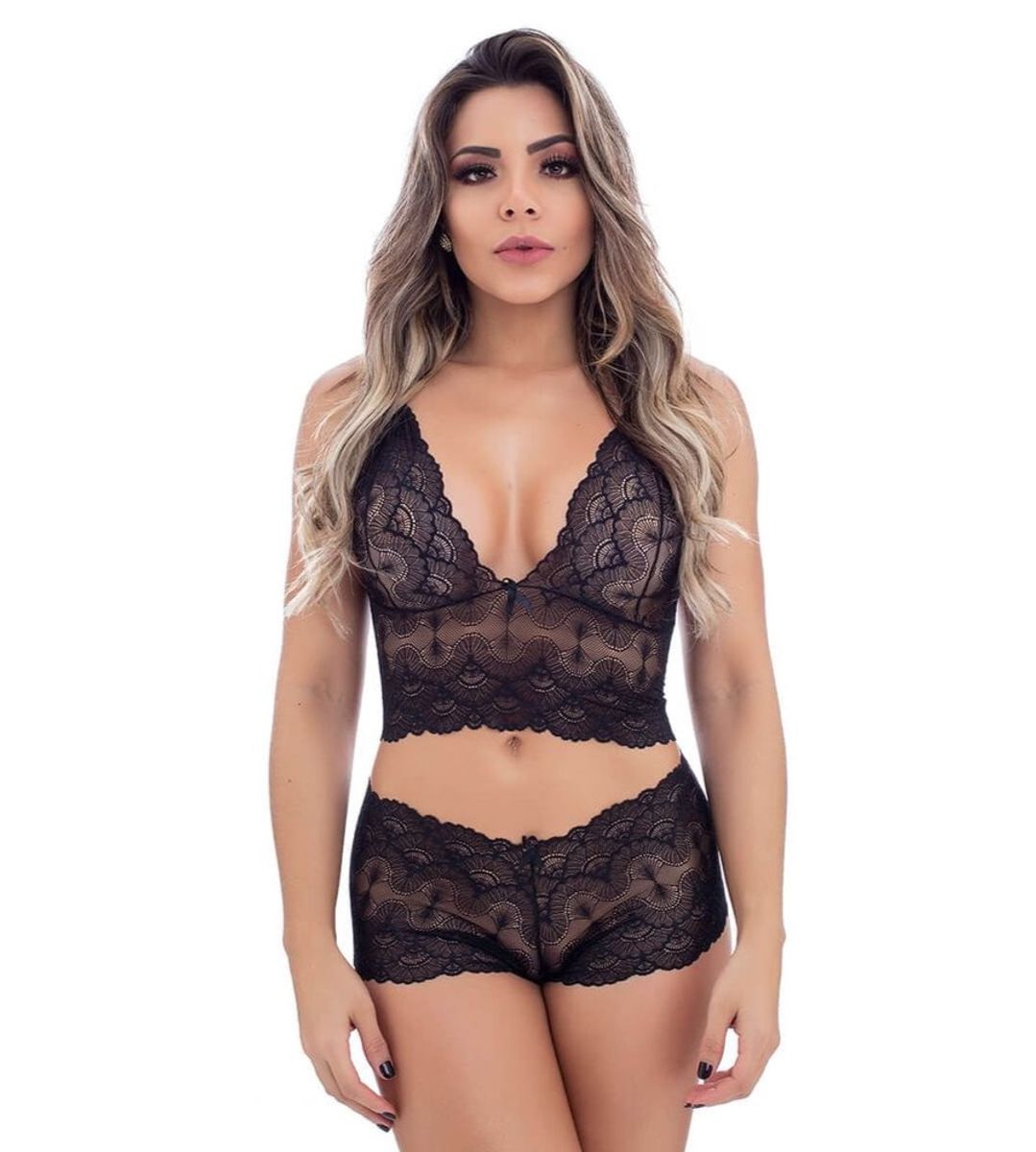 Conjunto De Lingerie Sem Bojo Preto Lingerie Feminina Clique Nunca