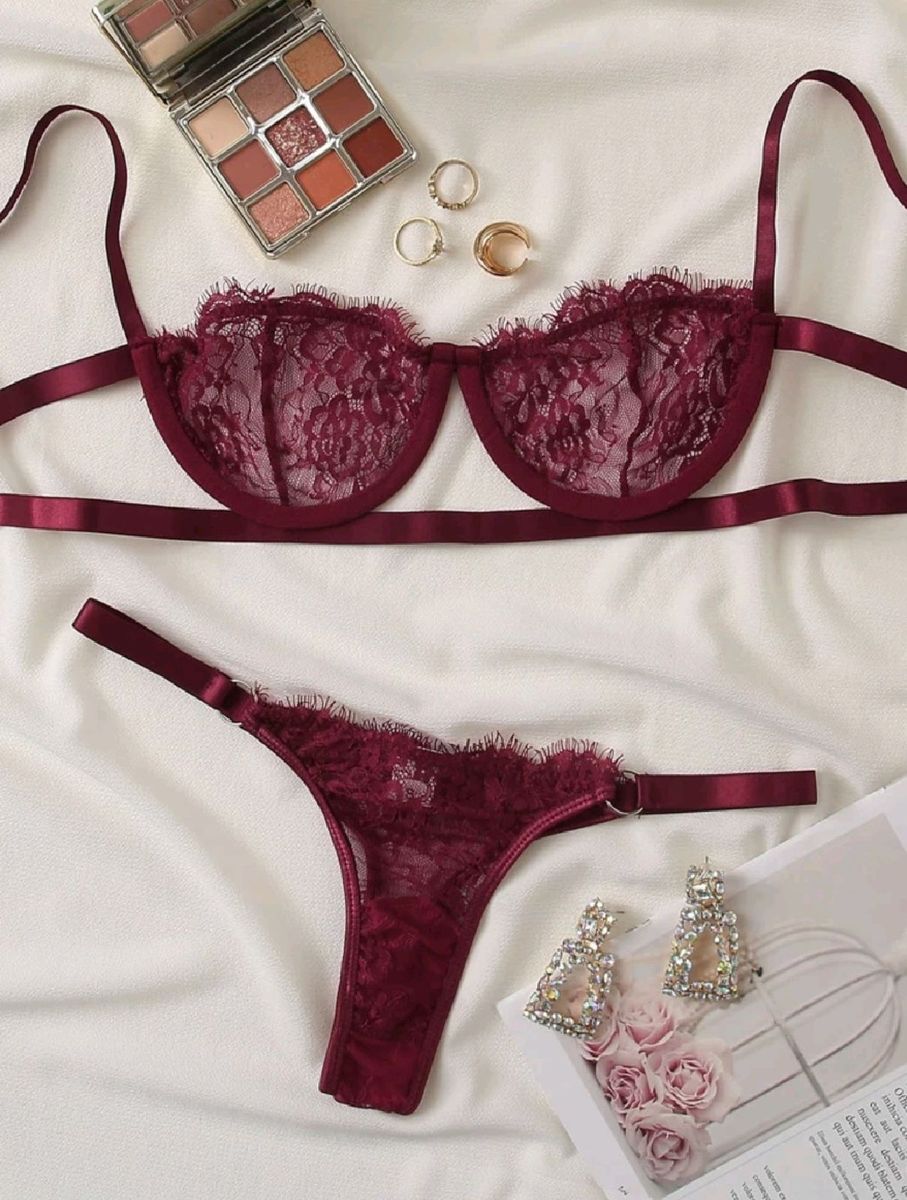 Conjunto De Lingerie Vinho Lingerie Feminina Sereia Baiana Nunca