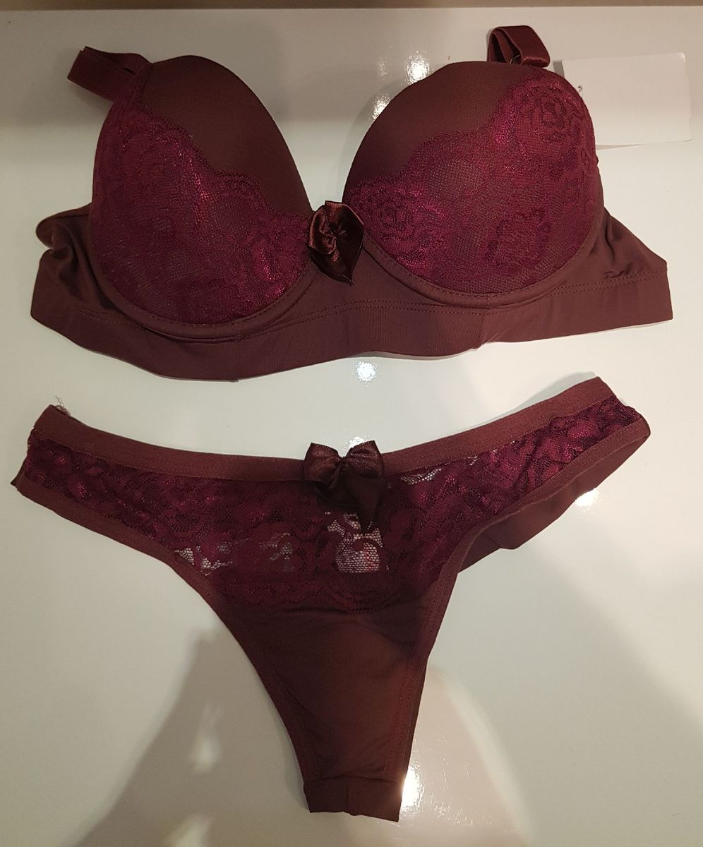 Conjunto De Lingerie Vinho Lingerie Feminina Linda Rosa Nunca Usado