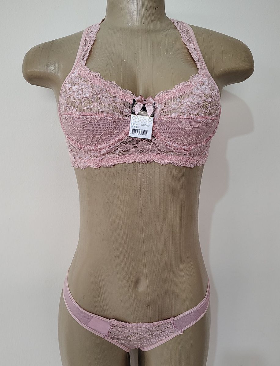 Conjunto de Sutiã e Calcinha Toda Rendada Lingerie Feminina Edumara