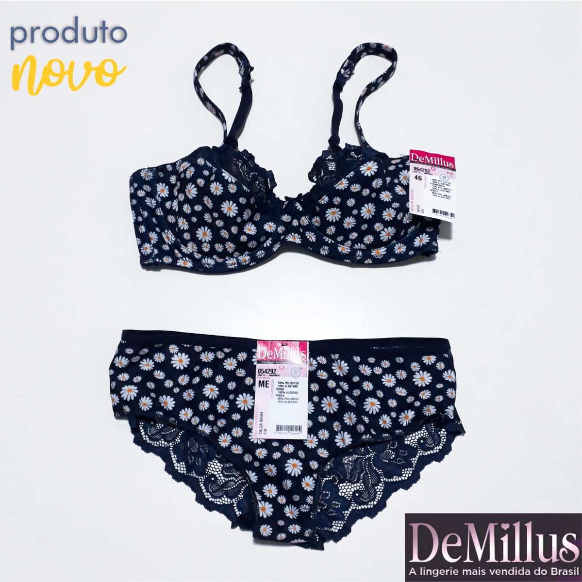 Conjunto Estampado de Calcinha e Sutiã Demillus Lingerie Feminina