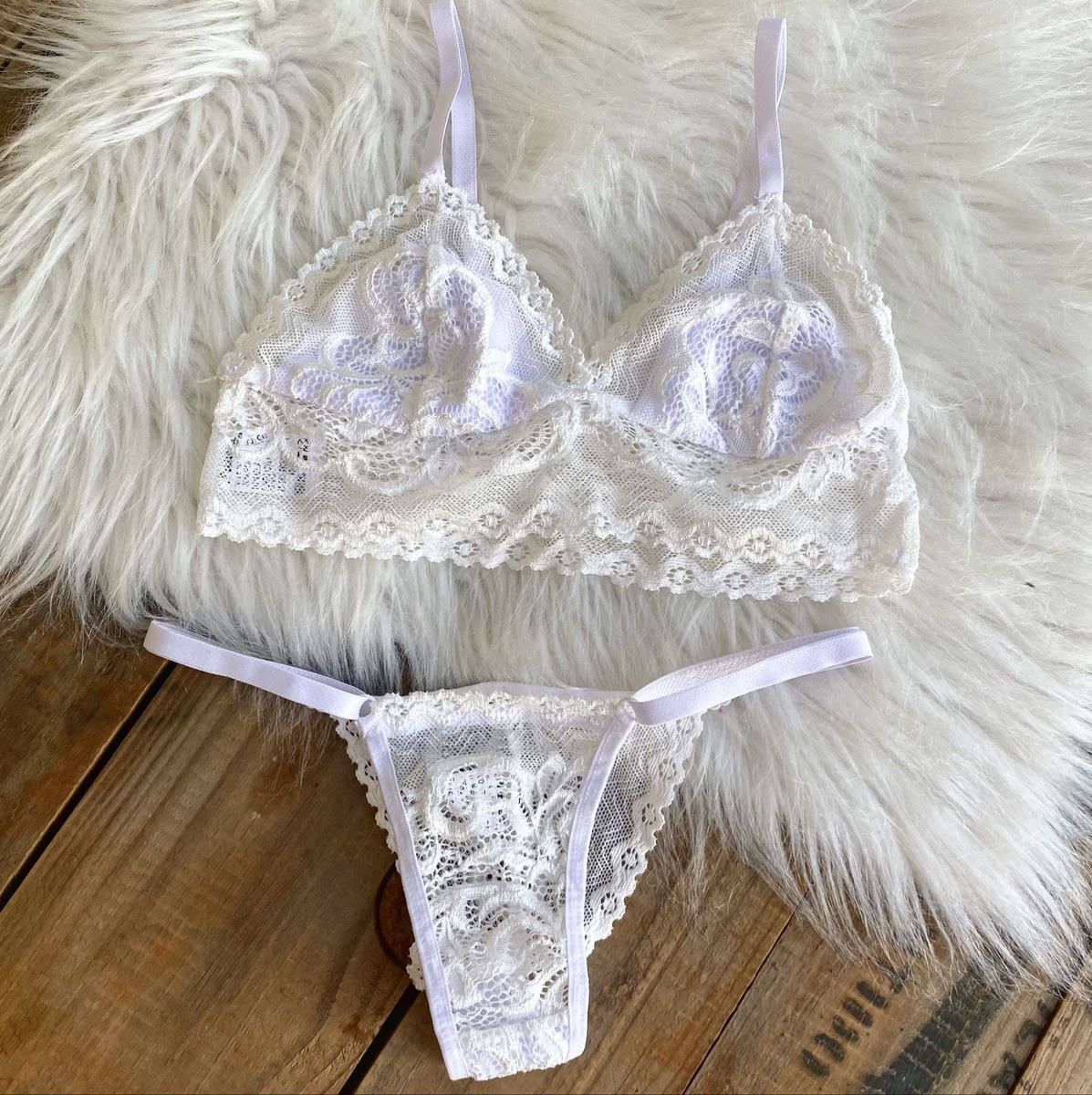 Conjunto Lingerie Branco Sem Bojo Lingerie Feminina Pimenta Rosa