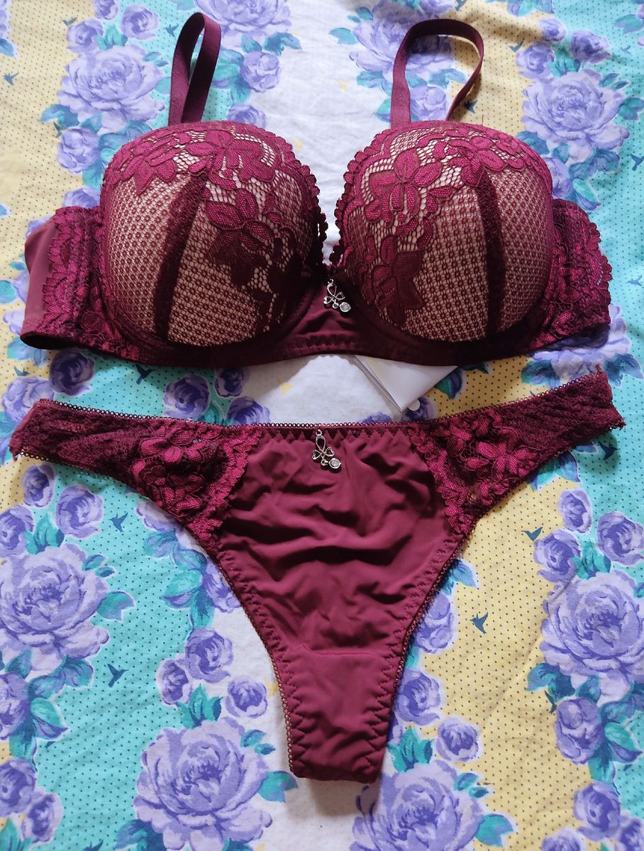 Conjunto Lingerie Na Cor Vinho G Novo Lingerie Feminina Della Lux