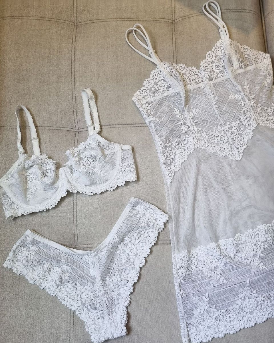 Conjunto Lingerie Renda Branca Lingerie Feminina Wacoal Loungerie