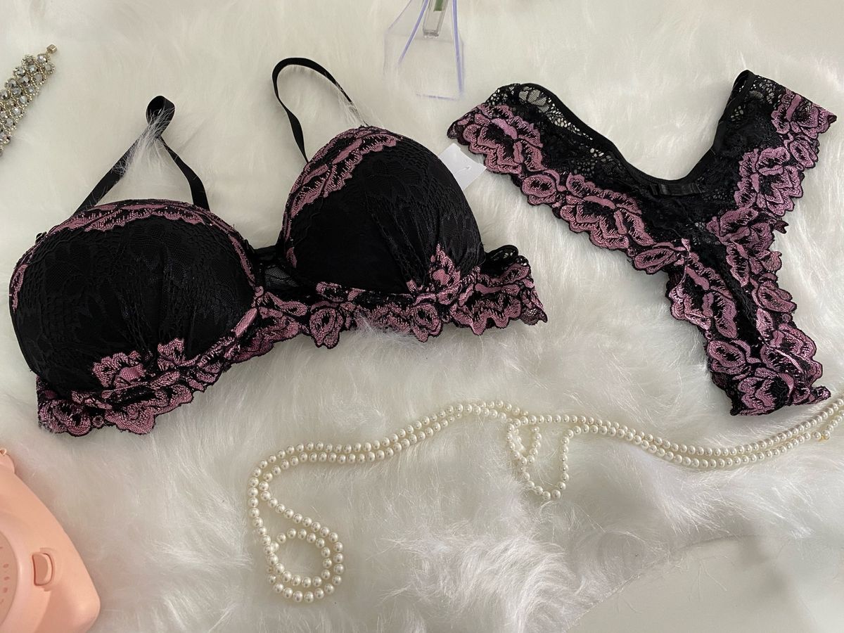 Conjunto Lingerie Sensual Renda Bicolor Rosa Lingerie Feminina