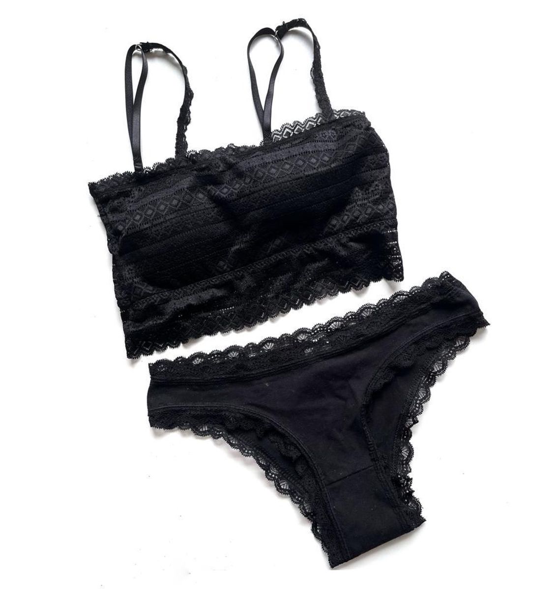 Conjunto Lingerie Top Rendado Calcinha Preta Lingerie Feminina Marisa