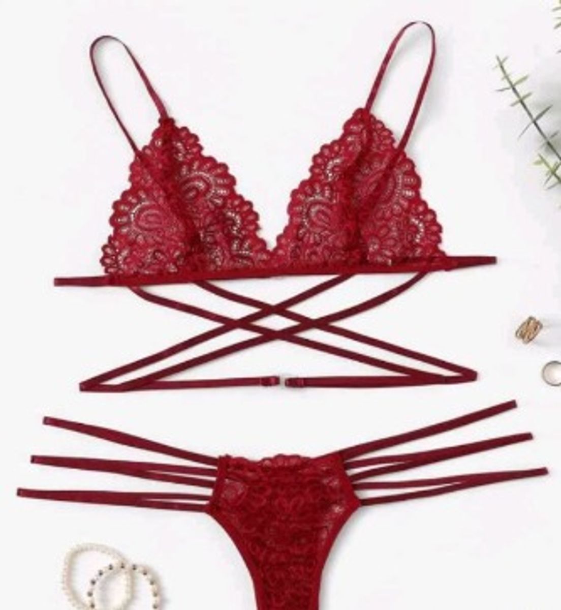 Conjunto Lovito Lingerie Sexy Vermelha Em Renda Lingerie Feminina