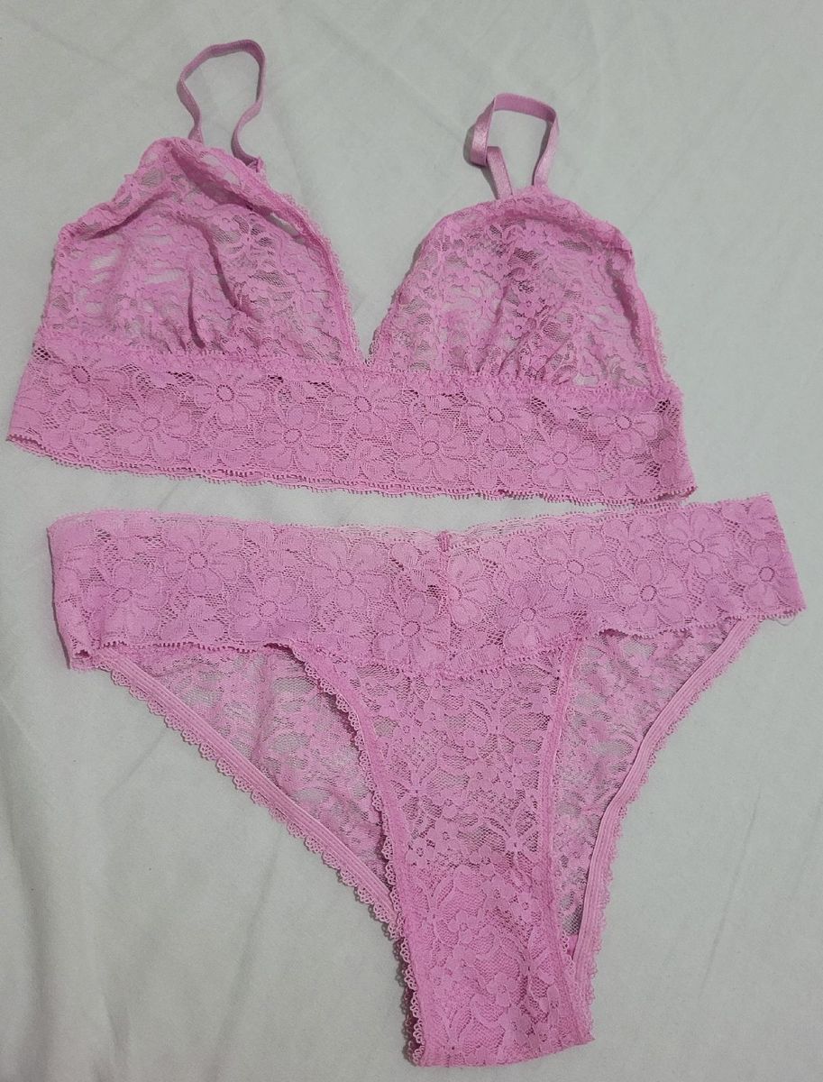 Conjunto Renda Loungerie Rosa Lingerie Feminina Loungerie Nunca Usado