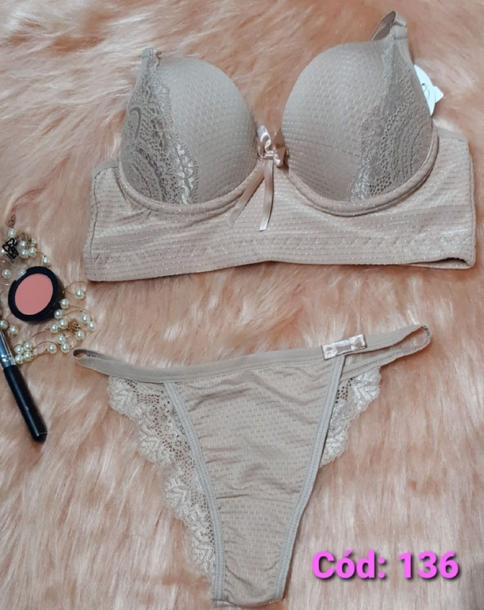 Conjunto Sutiã Bege Lingerie Feminina Nunca Usado 74902749 enjoei