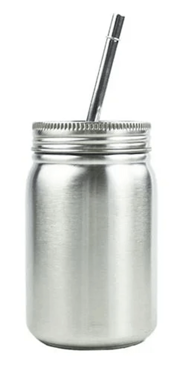 Copo Mason Jar Branco De A O Inox Canudo Ml M Vel De Cozinha