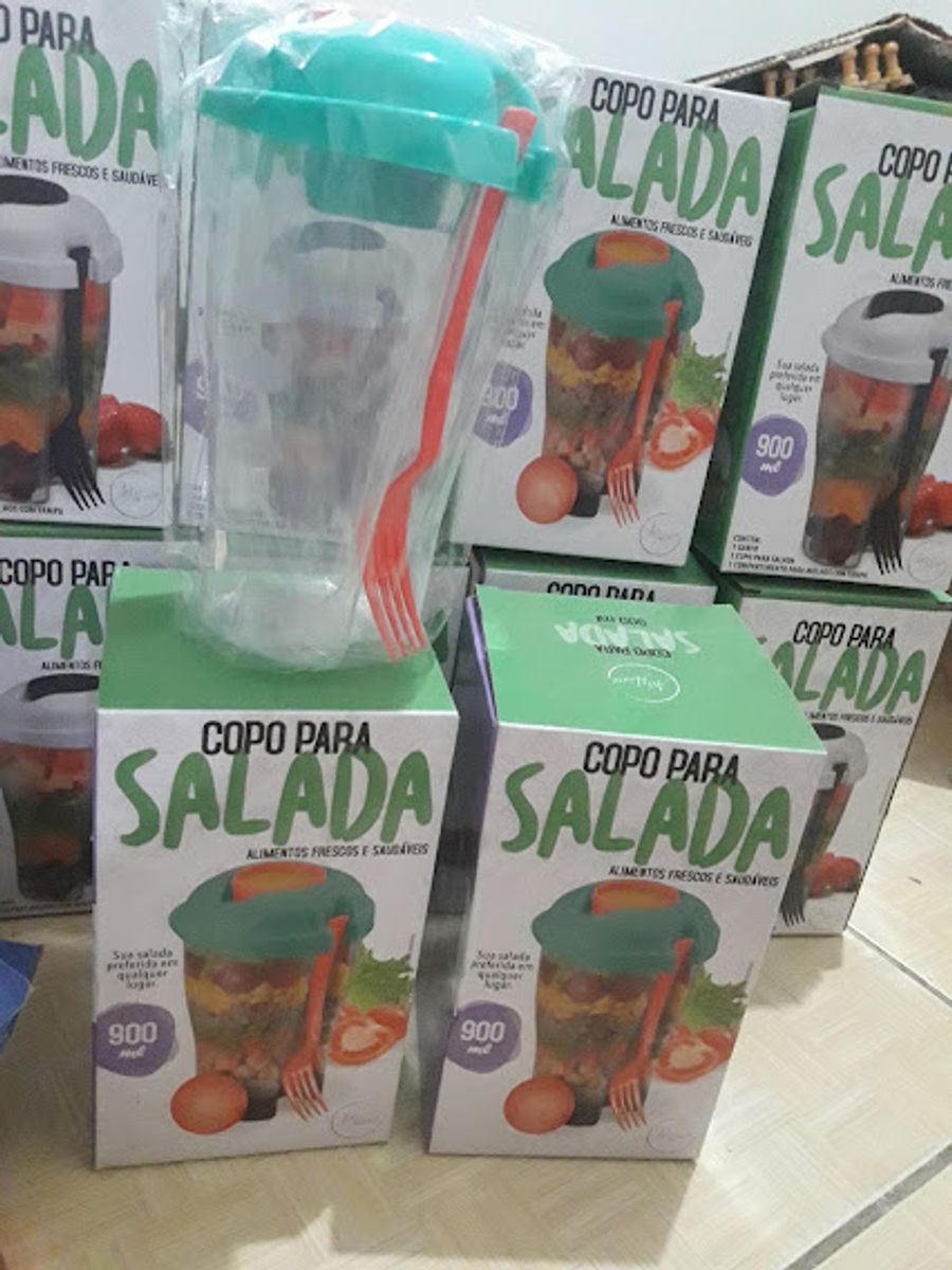 Copo para Salada e Frutas Garfo e Suporte para Molho 900ml Móvel