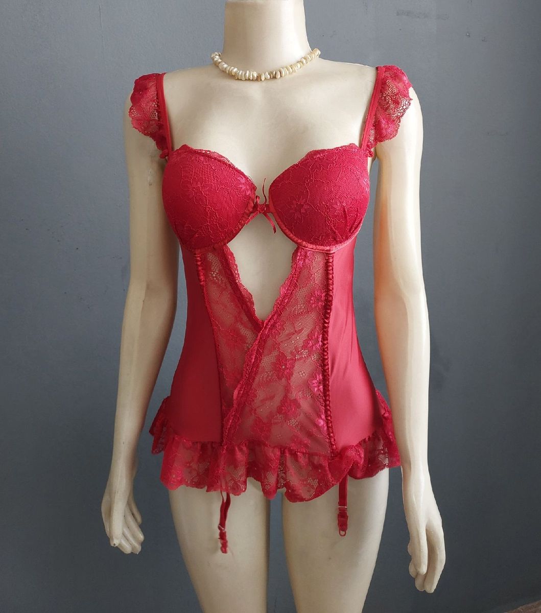 Corset Corselet Espartilho Vermelho Vintage Lingerie Feminina Vintage