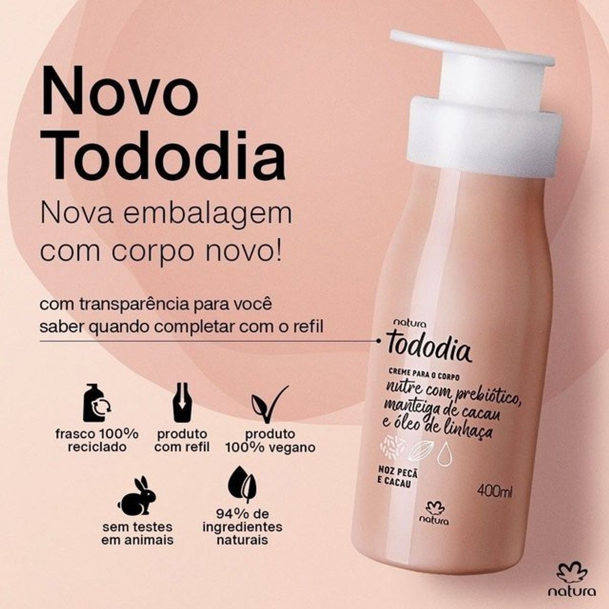 Creme Desodorante Nutritivo para O Corpo Tododia Noz Pecã e Cacau