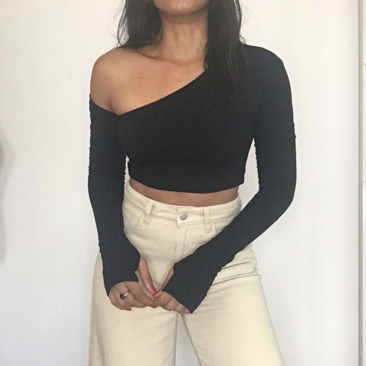 Cropped Top Crop Luva Euphoria Mula Manca Um Ombro Todos Os Tamanhos