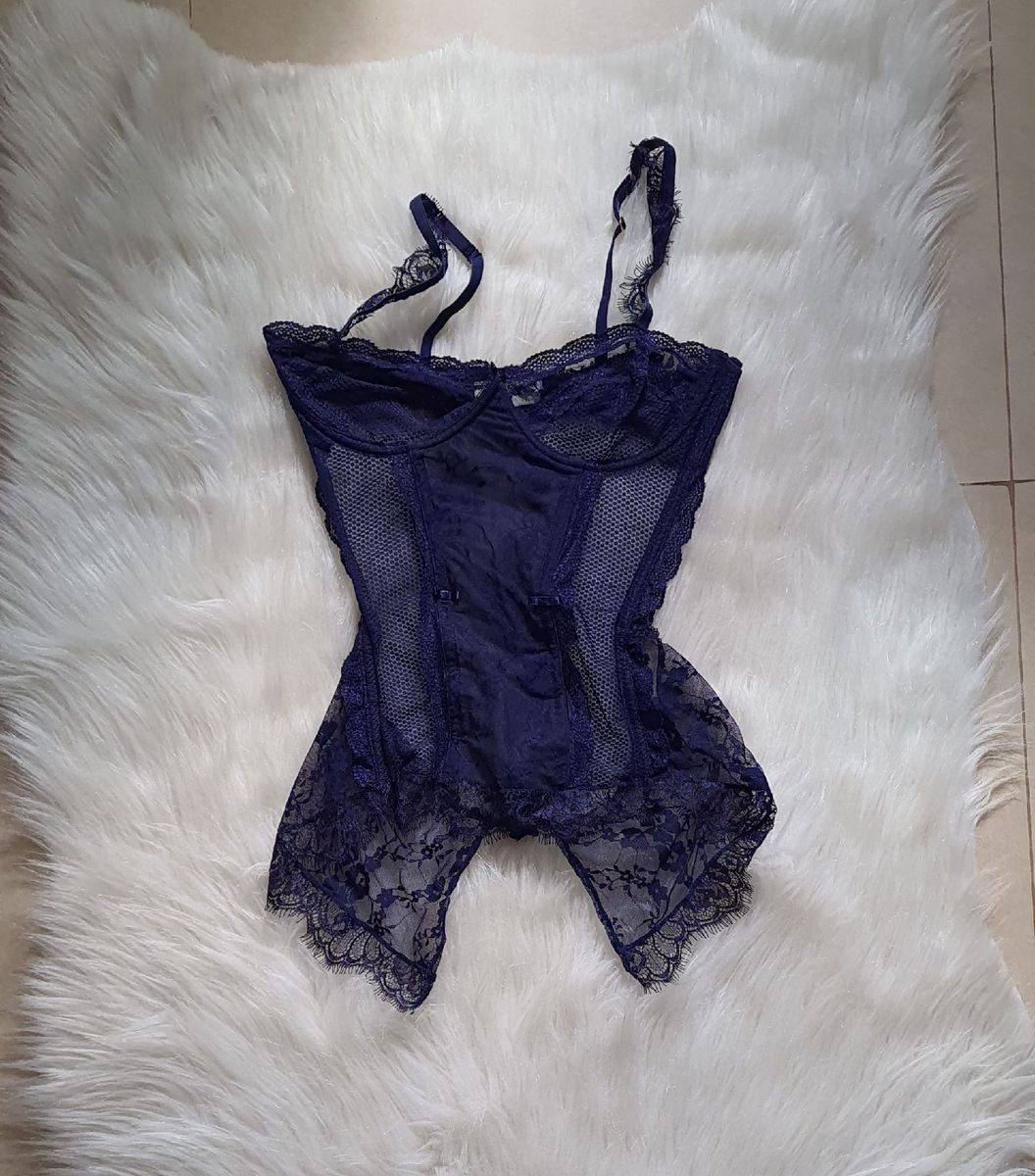 Espartilho Azul Escuro Sem Bojo Lingerie Feminina Loungerie Nunca