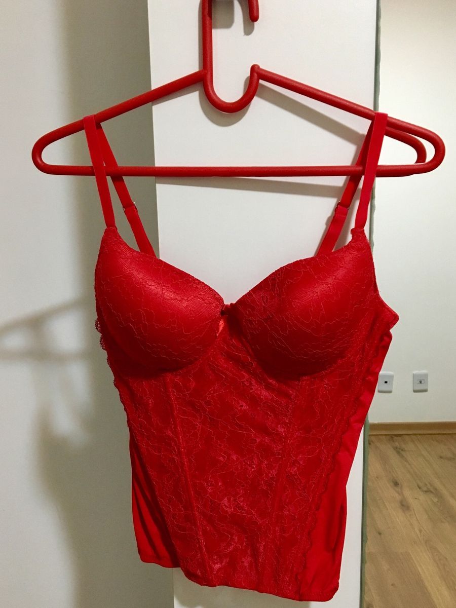 Espartilho Corselete Renda Vermelho Lingerie Feminina Lov Usado